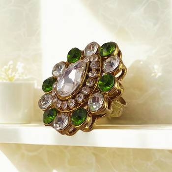 Multi stone stud brass ring / premium gold plated wedding ring for  women 2