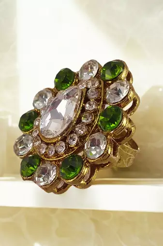 Multi stone stud brass ring / premium gold plated wedding ring for  women