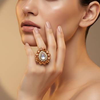 Pich stone stud brass ring / premium gold plated wedding ring for  women 4