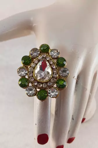 Multi stone stud brass ring / premium gold plated wedding ring for  women