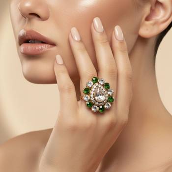 Multi stone stud brass ring / premium gold plated wedding ring for  women 4