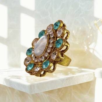Multi stone stud brass ring / premium gold plated wedding ring for  women / trendy adjustable stainless steel ring 2