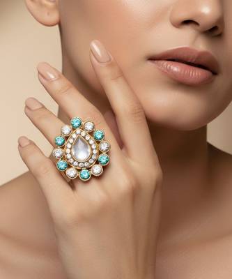 Multi stone stud brass ring / premium gold plated wedding ring for  women / trendy adjustable stainless steel ring 4