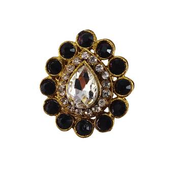 Dark beige stone stud brass ring/ premium gold plated wedding ring for  women / stylish & durable 1