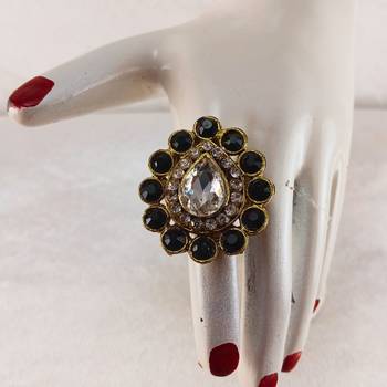 Dark beige stone stud brass ring/ premium gold plated wedding ring for  women / stylish & durable 3