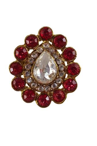 Red stone stud brass ring / premium gold plated wedding ring for  women