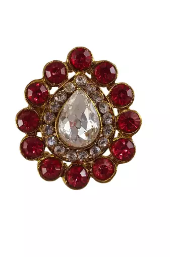 Red stone stud brass ring / premium gold plated wedding ring for  women