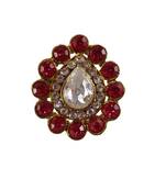 Red stone stud brass ring / premium gold plated wedding ring for  women