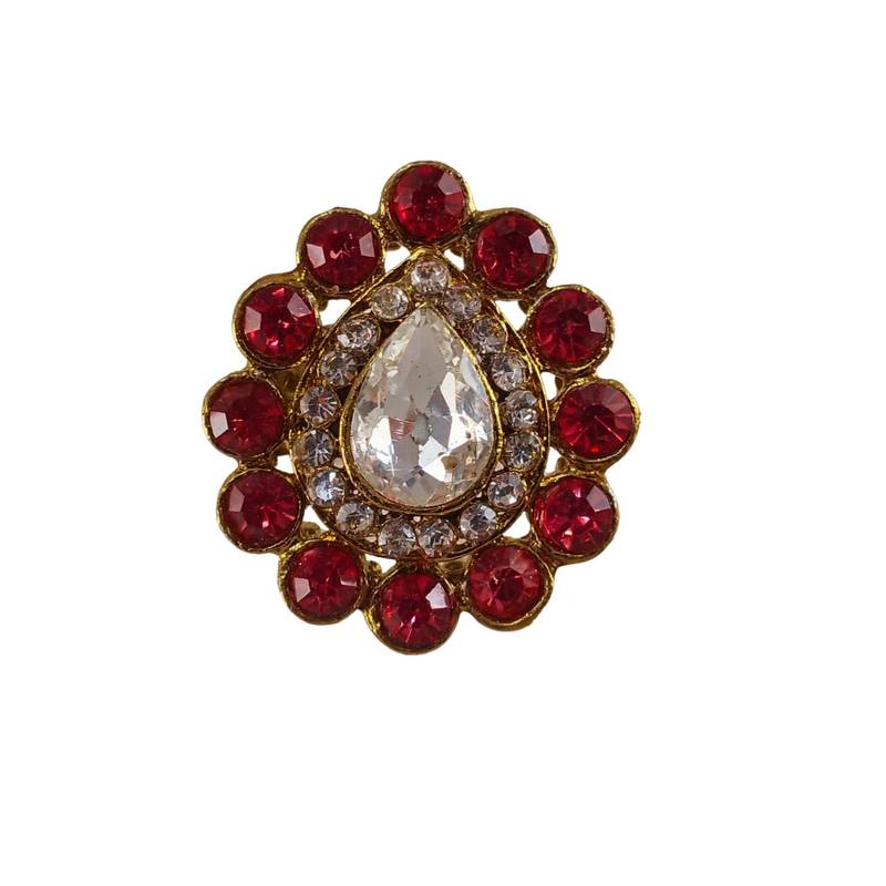 Red stone stud brass ring / premium gold plated wedding ring for  women