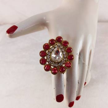 Red stone stud brass ring / premium gold plated wedding ring for  women 3