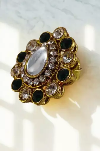 Multi stone stud brass ring/ stylish & durable/ trendy adjustable stainless steel ring