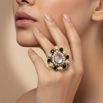 Multi stone stud brass ring/ stylish & durable/ trendy adjustable stainless steel ring 4