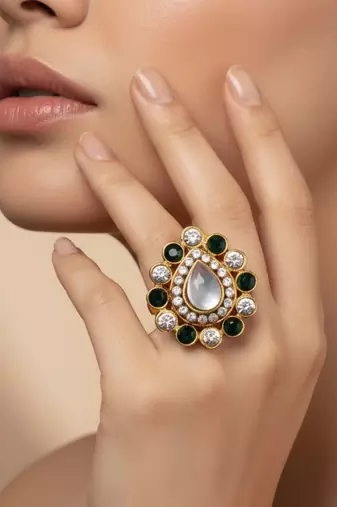 Multi stone stud brass ring/ stylish & durable/ trendy adjustable stainless steel ring