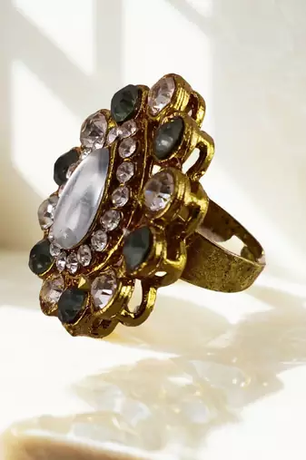 Multi stone stud brass ring / adjustable ring with stones/ sku-rin271 sku-rin271