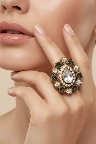 Multi stone stud brass ring / adjustable ring with stones/ sku-rin271 sku-rin271