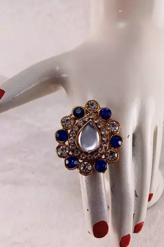 Multi stone stud brass ring / trendy adjustable stainless steel ring /
