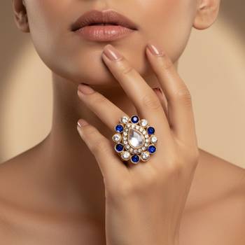 Multi stone stud brass ring / trendy adjustable stainless steel ring / 4