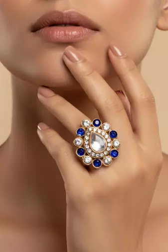 Multi stone stud brass ring / trendy adjustable stainless steel ring /