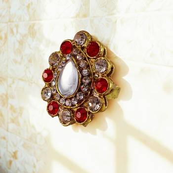 Multi stone stud brass ring / premium gold plated wedding ring for  women 2
