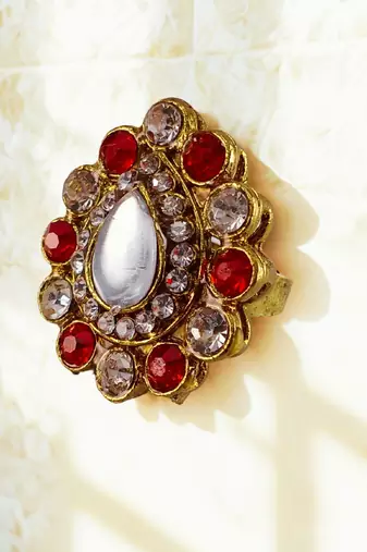 Multi stone stud brass ring / premium gold plated wedding ring for  women
