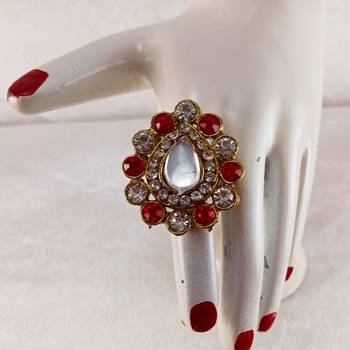 Multi stone stud brass ring / premium gold plated wedding ring for  women 3