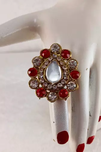Multi stone stud brass ring / premium gold plated wedding ring for  women