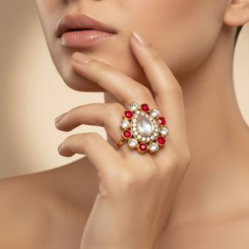 Multi stone stud brass ring / premium gold plated wedding ring for  women 4