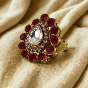 Rani stone stud brass ring / stylish & durable/ trendy adjustable stainless steel ring 2