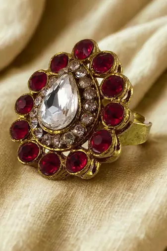Rani stone stud brass ring / stylish & durable/ trendy adjustable stainless steel ring