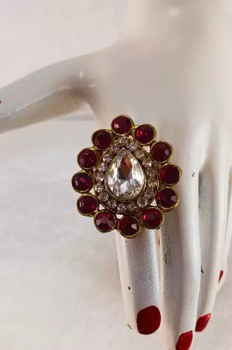 Rani stone stud brass ring / stylish & durable/ trendy adjustable stainless steel ring