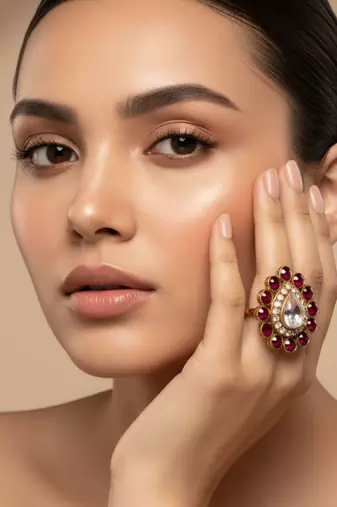 Rani stone stud brass ring / stylish & durable/ trendy adjustable stainless steel ring