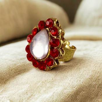 Red stone stud brass ring /trendy adjustable stainless steel ring / adjustable ring with natural stones 2