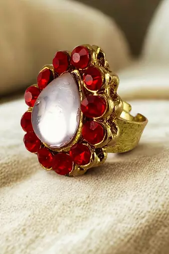 Red stone stud brass ring /trendy adjustable stainless steel ring / adjustable ring with natural stones