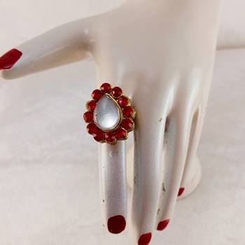 Red stone stud brass ring /trendy adjustable stainless steel ring / adjustable ring with natural stones 3
