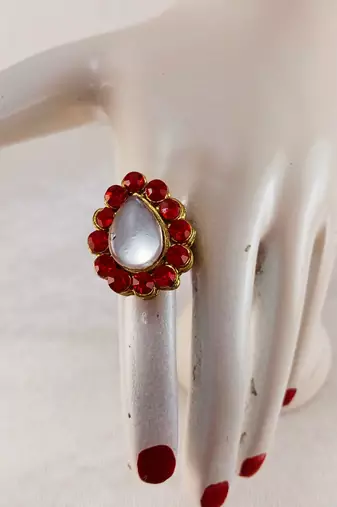 Red stone stud brass ring /trendy adjustable stainless steel ring / adjustable ring with natural stones