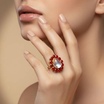 Red stone stud brass ring /trendy adjustable stainless steel ring / adjustable ring with natural stones 4