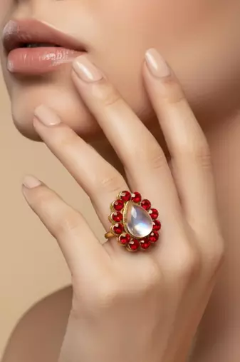 Red stone stud brass ring /trendy adjustable stainless steel ring / adjustable ring with natural stones