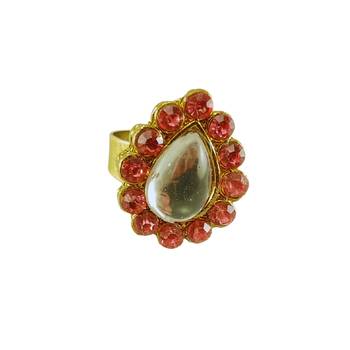 Pink stone stud brass ring /stylish & durable/ adjustable ring with natural stones 1