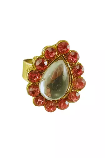 Pink stone stud brass ring /stylish & durable/ adjustable ring with natural stones