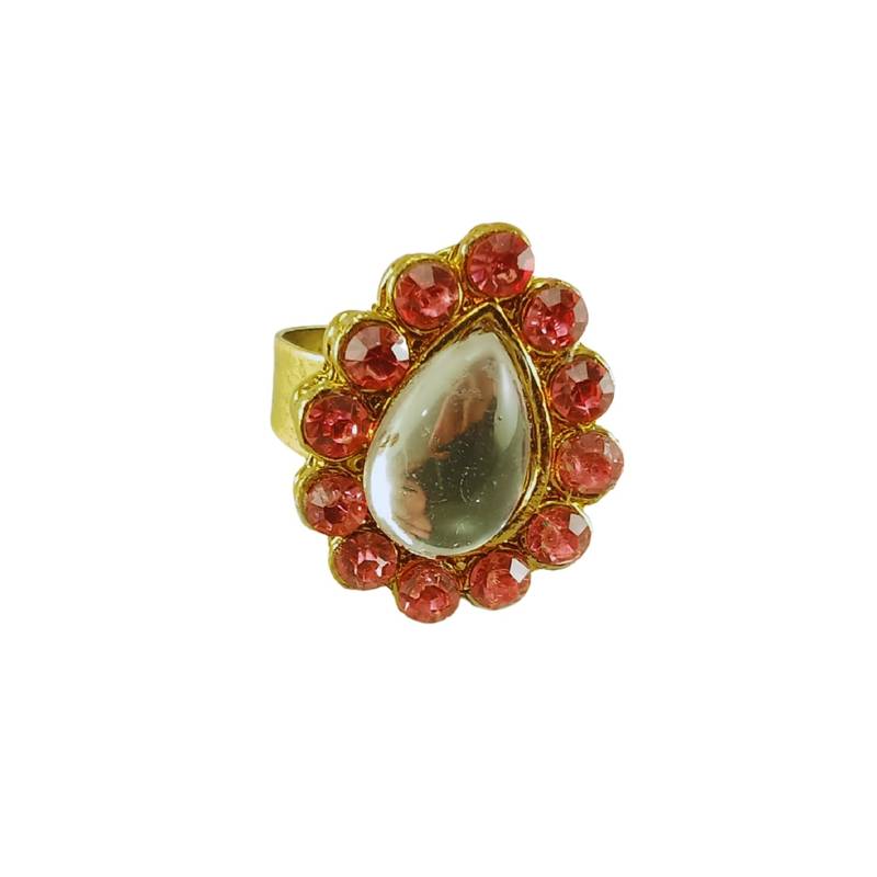 Pink stone stud brass ring /stylish & durable/ adjustable ring with natural stones