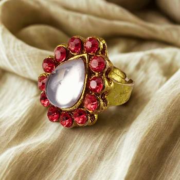Pink stone stud brass ring /stylish & durable/ adjustable ring with natural stones 2