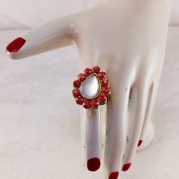Pink stone stud brass ring /stylish & durable/ adjustable ring with natural stones 3