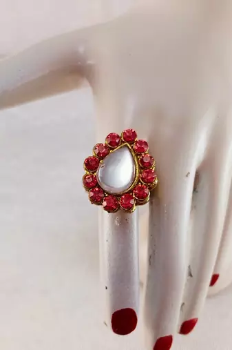 Pink stone stud brass ring /stylish & durable/ adjustable ring with natural stones
