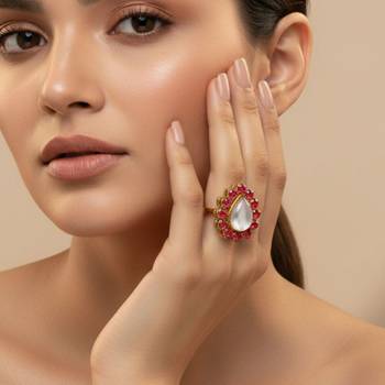 Pink stone stud brass ring /stylish & durable/ adjustable ring with natural stones 4