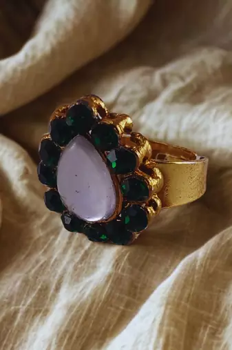 Green stone stud brass ring