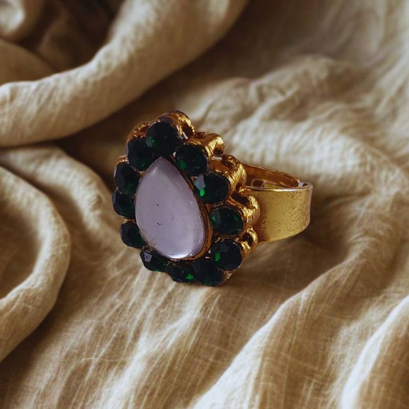 Green stone stud brass ring