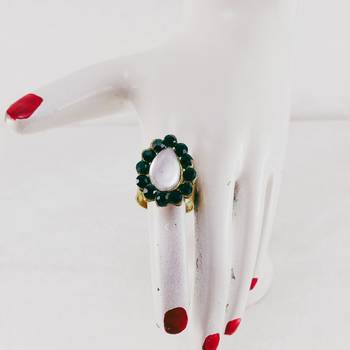 Green stone stud brass ring 3