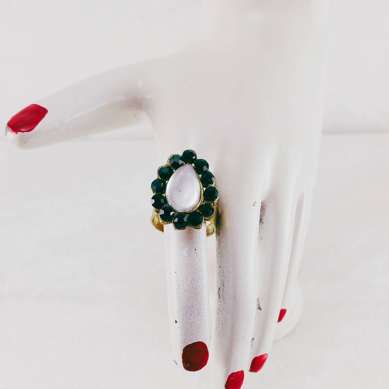Green stone stud brass ring