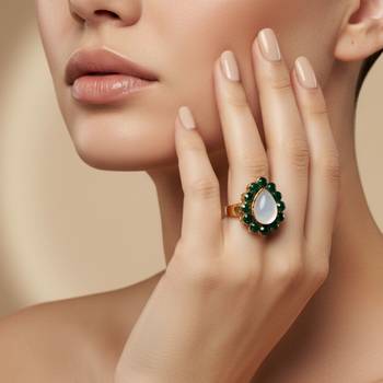 Green stone stud brass ring 4