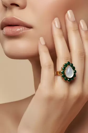 Green stone stud brass ring